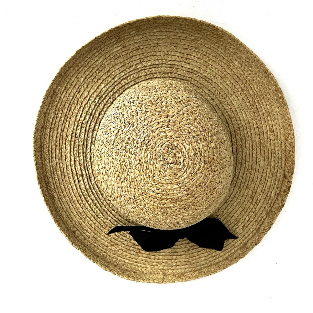 HBY Miami Women's Wide Brim Sun Hat Black Trim Bow One Size‎